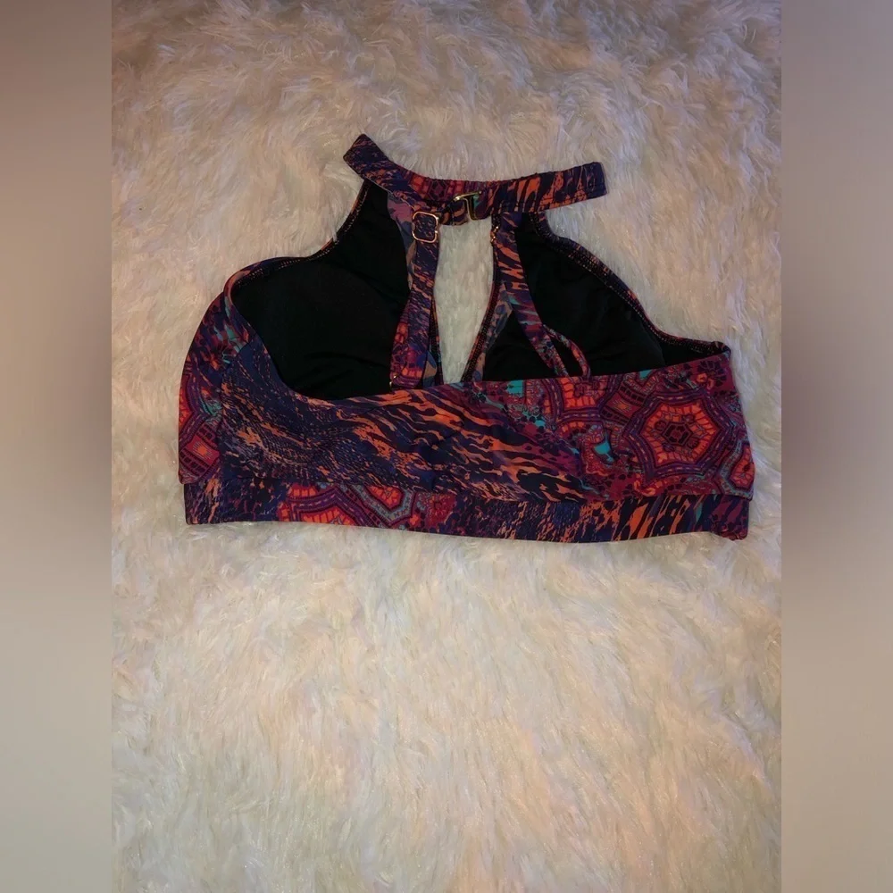 VENUS Pink and Teal Halter Bikini Top with Cut Out size 12